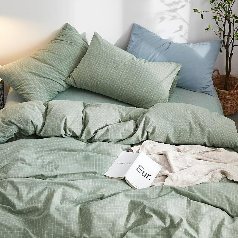 G5Z High-Quality Japanese Washed Cotton Small Check 4-Piece Set