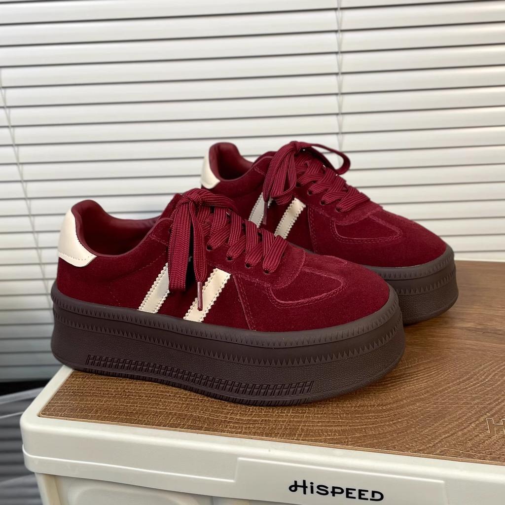Angola Red Autumn and Winter New Color Matching Retro Moral Training Shoes Women's Matte Leather Muffin Casual Sports Thick Baseplate Shoes