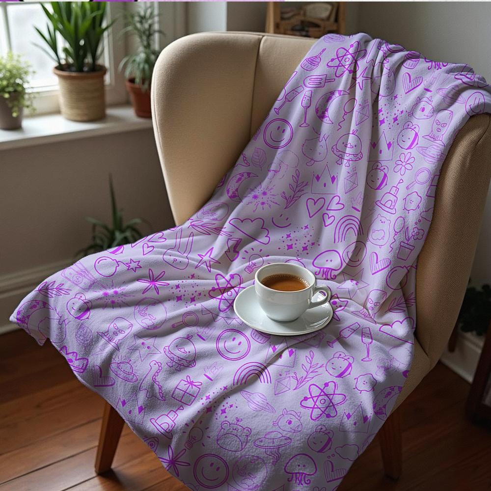 Purple Cute Halloween Cartoon Anime Print Flannel Blanket Soft Warm Throw for Kids Bedroom Sofa Christmas Office Car