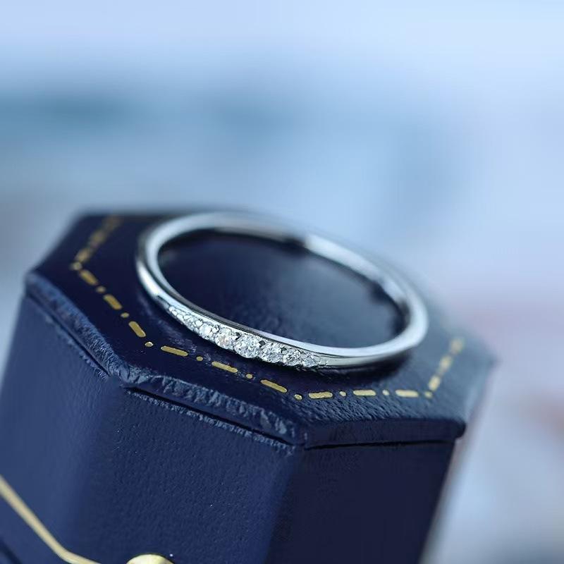 S925 word print copper inlaid zircon silver fashion women thin ring female Internet celebrity versatile