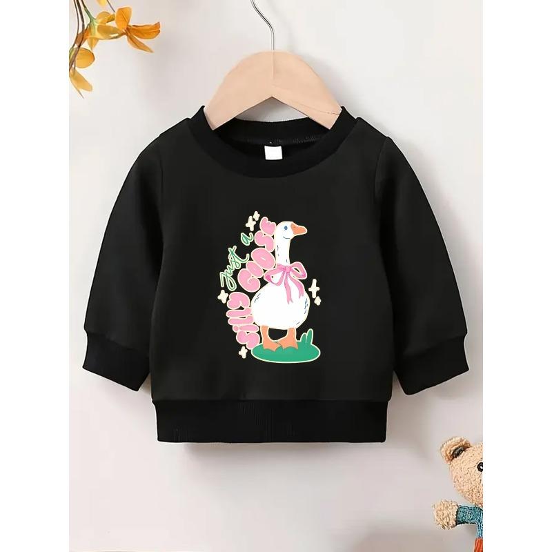 European sizes Cute Printed Pattern 0-3 Years Kids' Comfortable Spring Lightweight Round Neck Sweatshirt with Cartoon Goose Design