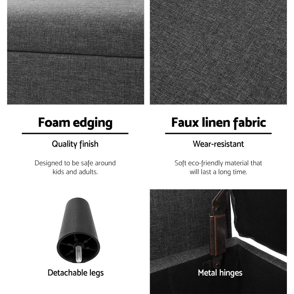 Blanket Boxes Artiss Storage Ottoman Blanket Box 126Cm Linen Fabric Arm Foot Stool Couch Large