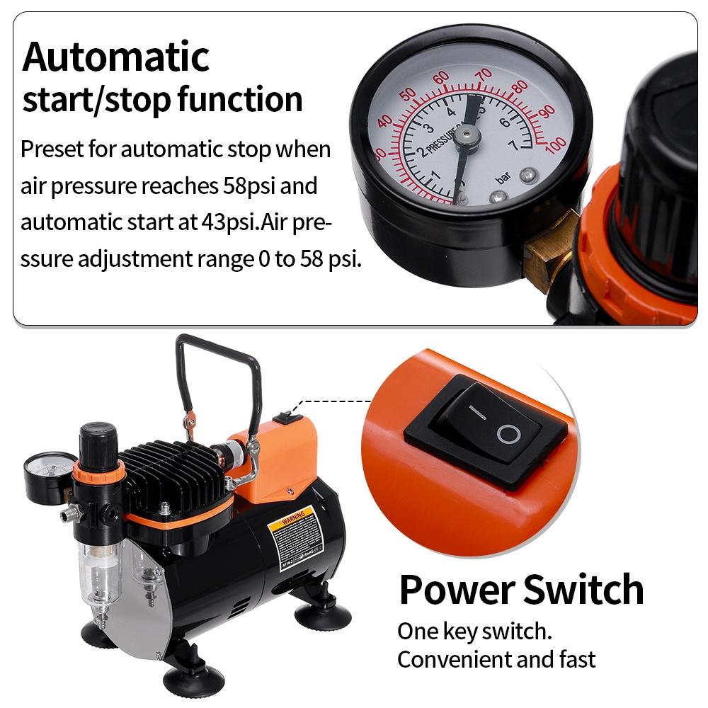 Professional Single Cylinder Piston Air Compressor Kit Oil-less Electric Spray Gun Paint Spray Set Nail Tattoo Cake Art Sprayer 9.45x5.5x8.3 In