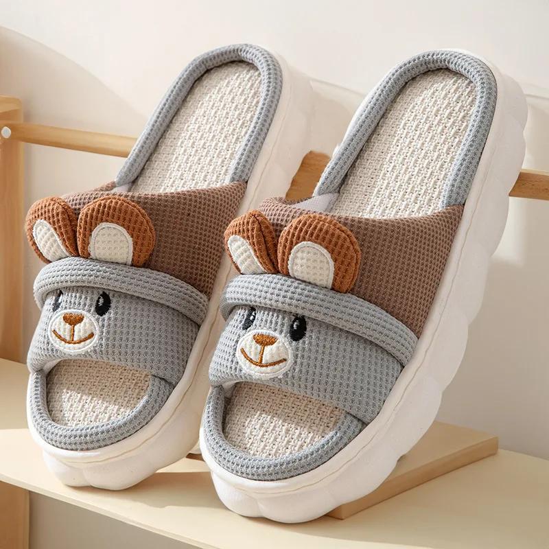 Niedliche Hasen Hausschuhe für Damen Herbst Cartoon Flip Flops Damen Baumwolle Leinen Hausschuhe Slides Vier Jahreszeiten Lässige Hausschuhe