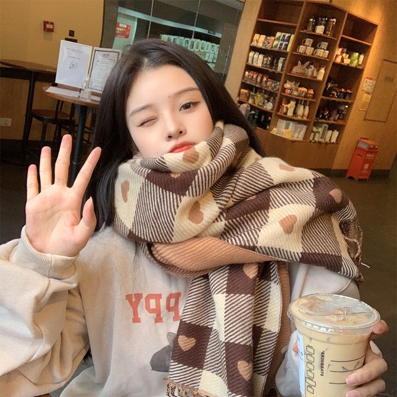 Korean New Autumn and Winter Versatile Scarf Big Shawl Japanese Fringed Milk Blue Jk Plaid Scarf