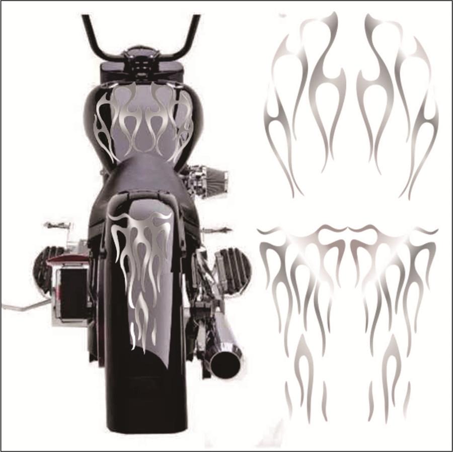 Waterproof Matte Silver Motorcycle Flame Sticker Kit For Fender Decorative Decal