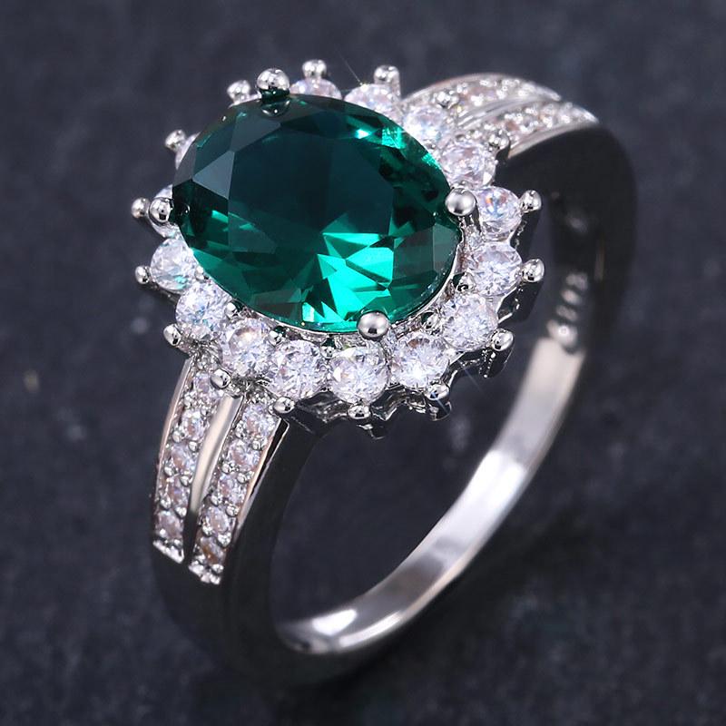 Light Luxury Stainless Steel Ring For Women Fashion Trend Green Oval Zircon Finger Ring Female Party