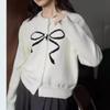 New Solid Color Sweet Age-reducing Bow Round Neck Jacquard Sweater Knitted Sweater Cardigan Jacket Women