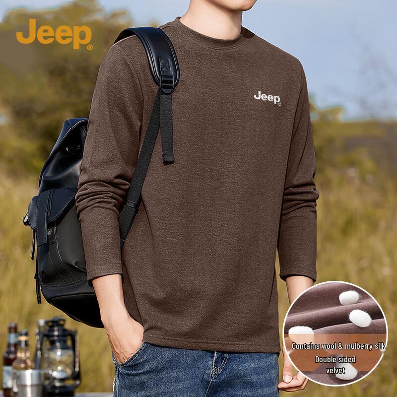JEEP Men's Thermal Silk Wool Fleece Round Neck Base Layer