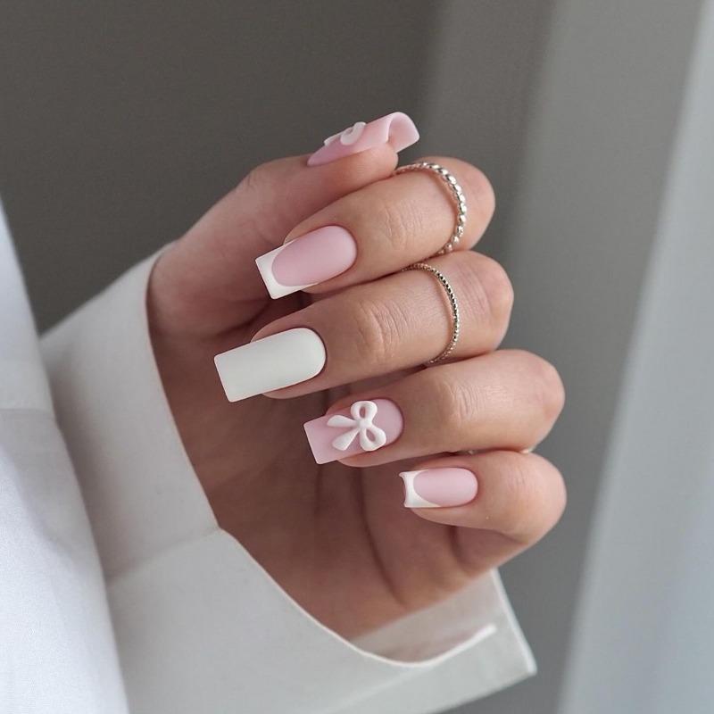 Noste Dlouhý Francouzský Ručně Dělaný Manikúrní Kousek Kamínkový Postupný Přechod Odnímatelná Nálepka na Nehty