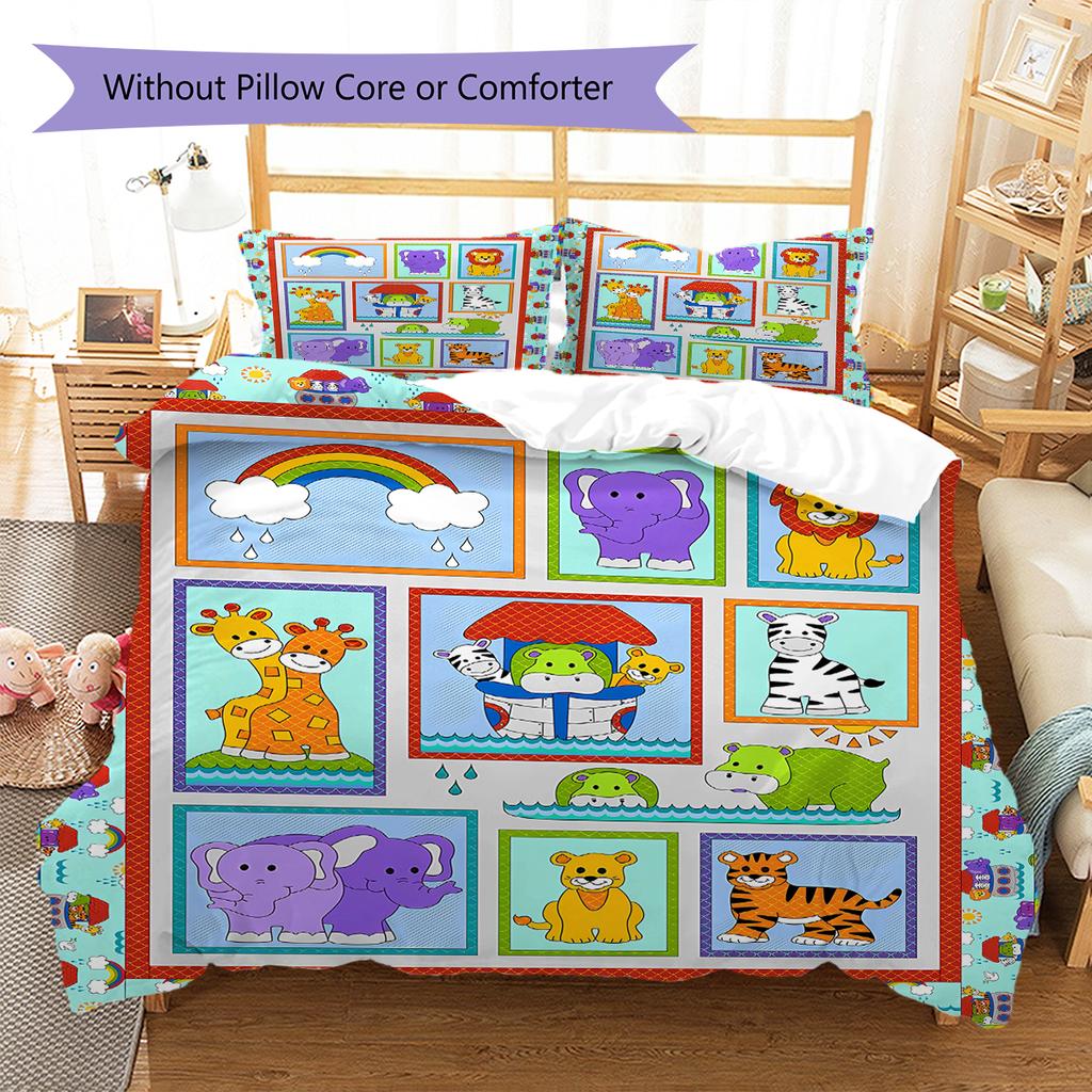 Cartoon Animals Pattern Bedding Quilt Set Quilt Cover Pillowcase Home Decoration Gift (1 * duvet cover + 2 * pillowcase, without core)