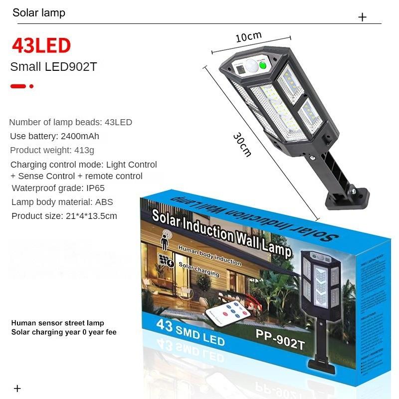 

30 Вт Уличные светодиодные солнечные фонари Ночное освещение дорог Индукционные настенные светильники Высокая яркость Водонепроницаемый фонарь для двора 43LED 2 packs