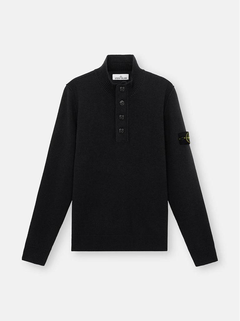 Stone Island Nowy Jesienno-Zimowy Wełniany Sweter Pulower z Półzamkiem i Wysokim Dekoltem