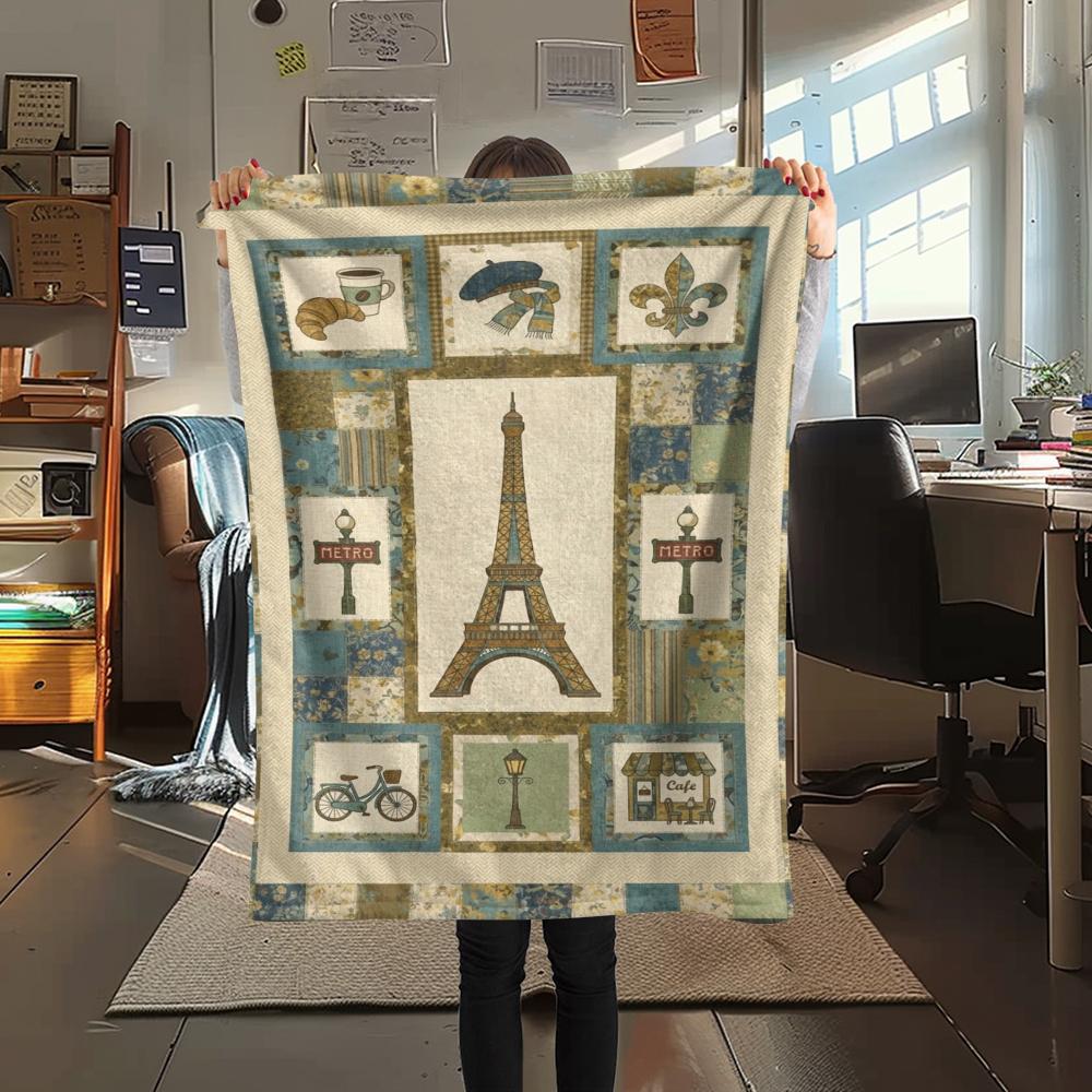 Paris Eiffel Tower Print Flannel Blanket, High Quality Comfortable for All Seasons, Home Decor, Warmth and Comfort, Perfect for Christmas Gifts91