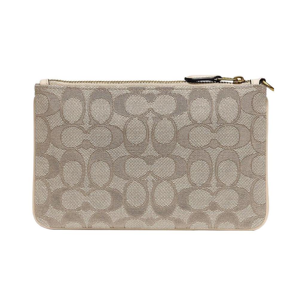 New COACH Boxed Jacquard With Luxury Style Calfskin Card Holder Clutch Wrist Bag Small Size Women's Brown 5476B-GDSHG