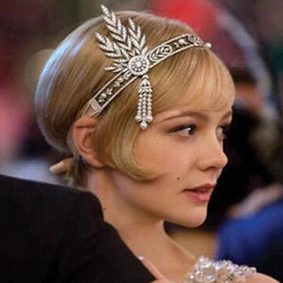 XX a. XX a. senoviniai plaukų papuošalai, lapai, nuotakos krištoliniai perlai, galvos apdangalas, didžioji Gatsby tiara ir karūna galvos juosta, skirta moterų vestuvėms