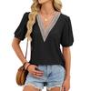 Fashionable Women's Color Princess Sleeve Lace Patchwork V-neck Loose T-shirt Top