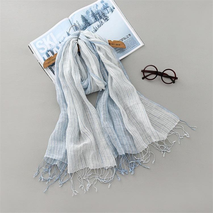 Summer Japanese Linen Scarf Square Scarf Fashion Versatile Striped Cotton And Linen Shawl Beach Sunscreen Silk Scarf