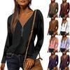 Women's Shirt Blouse Casual Shirts Long Sleeve V Neck Zipper Tee Pullover Tops