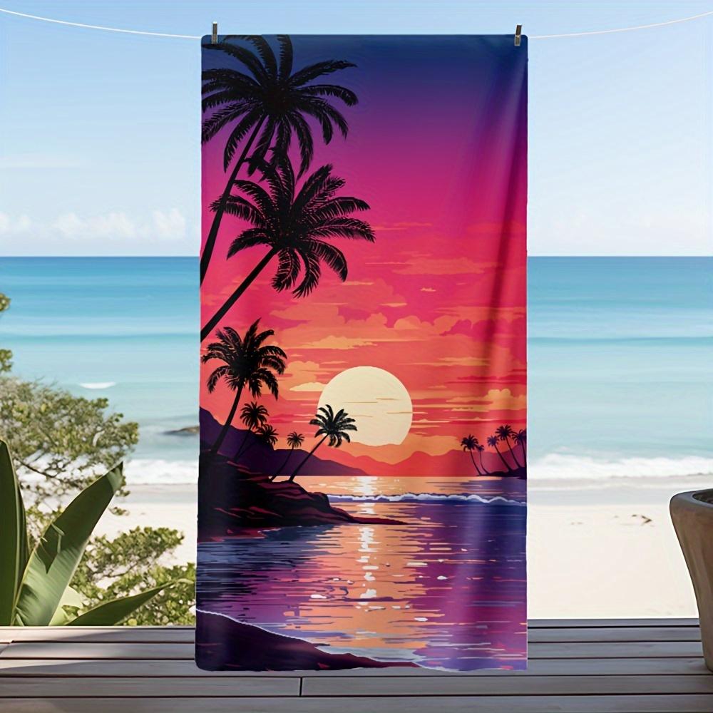 

1pc, Cartoon Coconut Trees Sunset Glow Comfortable Beach Towels Printing Camping Towel Gym Yoga Sports Swimming Towel W30*H60(CM)