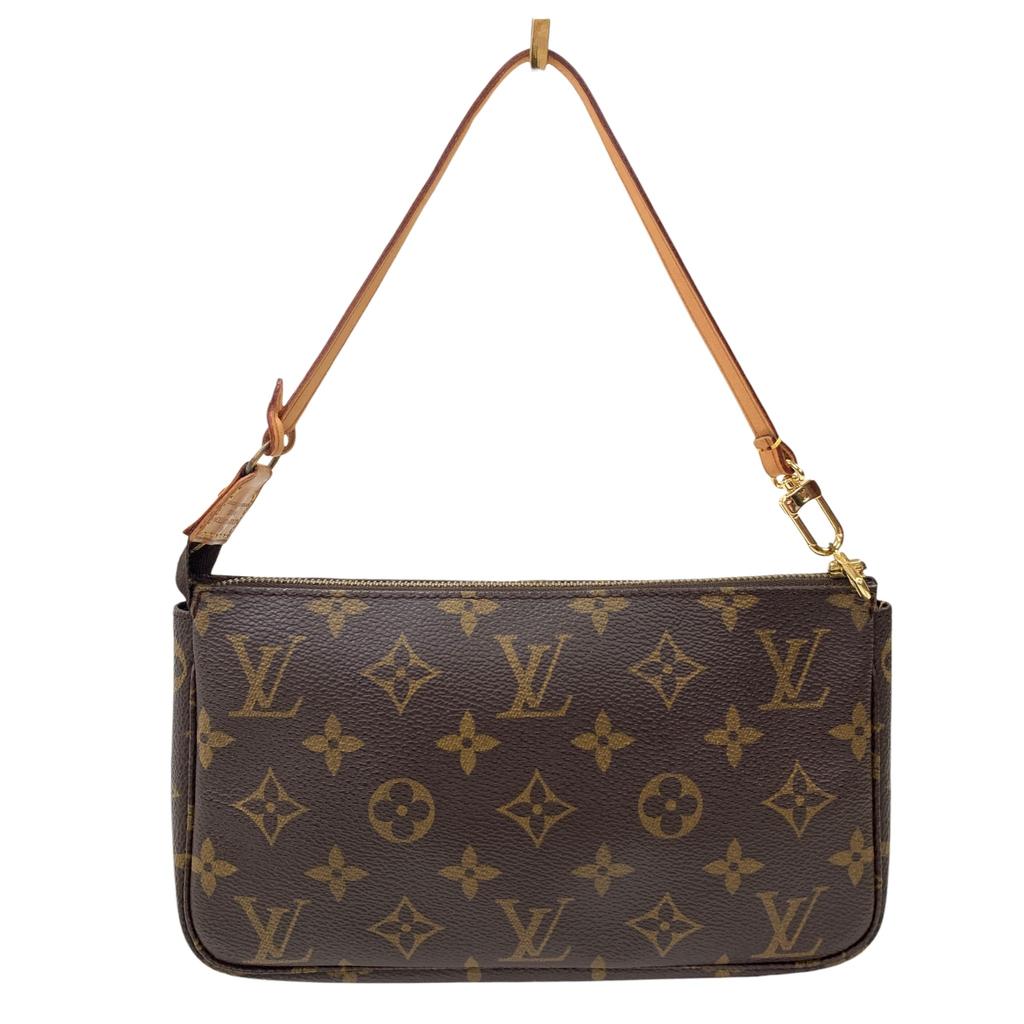 Used Louis Vuitton Monogram Pochette Accessoires M51980 Canvas Brown Authentic 1222