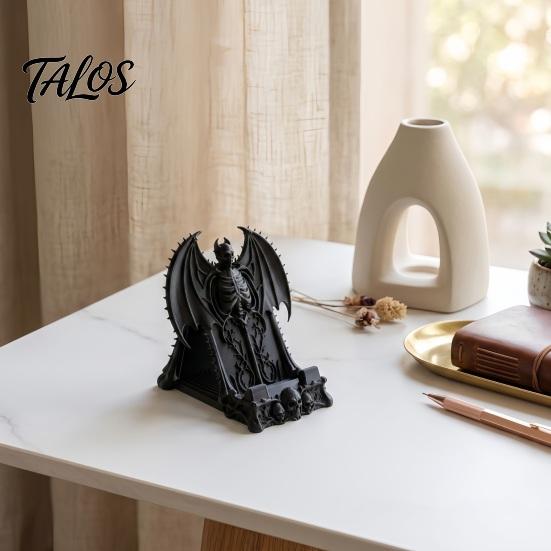 Dark Aesthetic Desk Ornament Gothic 3D Printed Phone Stand, Fantasy Cell Holder, Spooky Stand Winged Demon Skeleton Mobile Holder for Halloween Decor