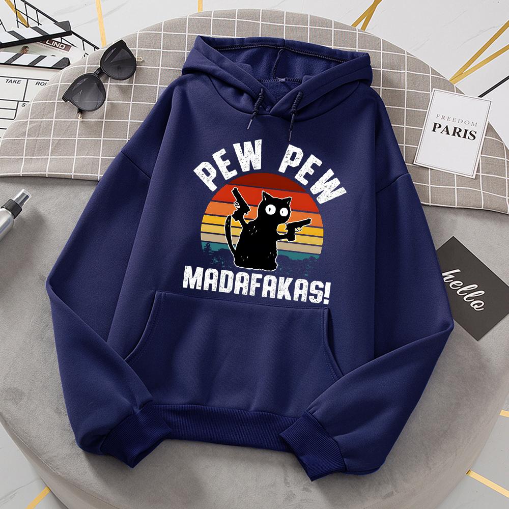 

Pew Pew Madafakas Baby Black Cat With Two Guns Tracksuit Women Fleece Warm Pullover All Match Basic Hoodies Sport Fashion Hoody 3XL