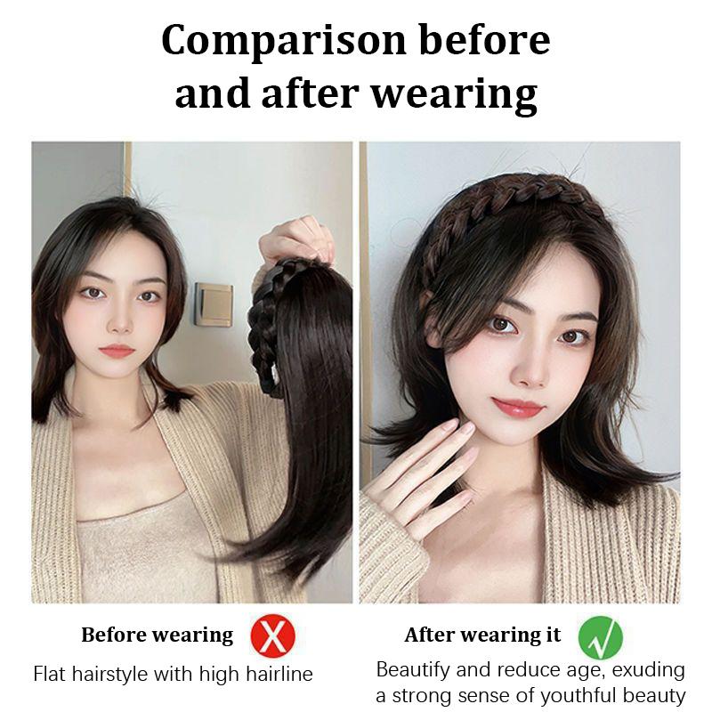 Perücke für Frau Kurzes Haar Stirnband mit Haar Perücke Fischgräte mit Perücke Integriertes Haarteil Haaraccessoires