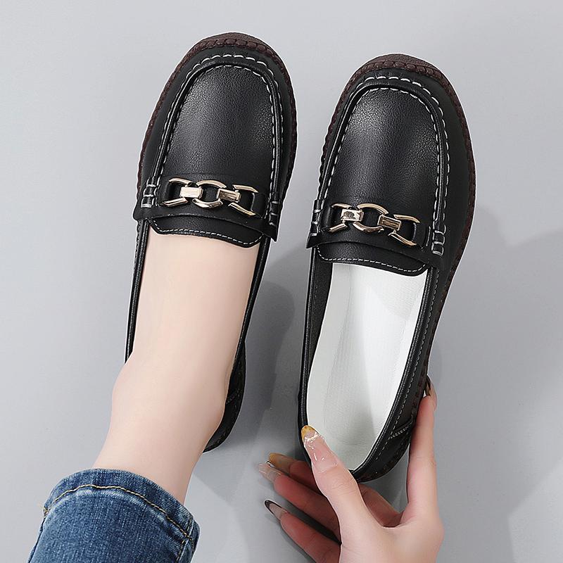 Women Simple Red Loafers Leather Driving Moccasins Comfort Flats Black Casual Slip on Plus Size Black Shoes