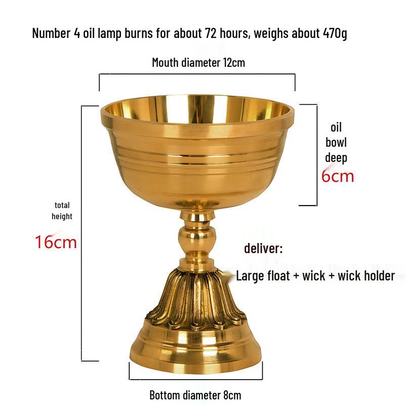 Su Gong Style Brass Ghee Lamp: Long-Burning Copper Offering for Buddha