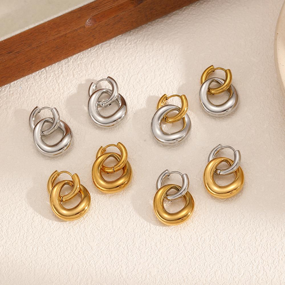 Fashion Design Stainless Steel Smooth Irregular Hollow Pendant Circular Earring Women Trendy Charm Jewelry Gifts