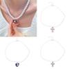 Imitation Pearl Beaded Choker Adjustable Length Neckchain Accessory for Ladies Heart/Crucifix/Cats Pendant Necklace