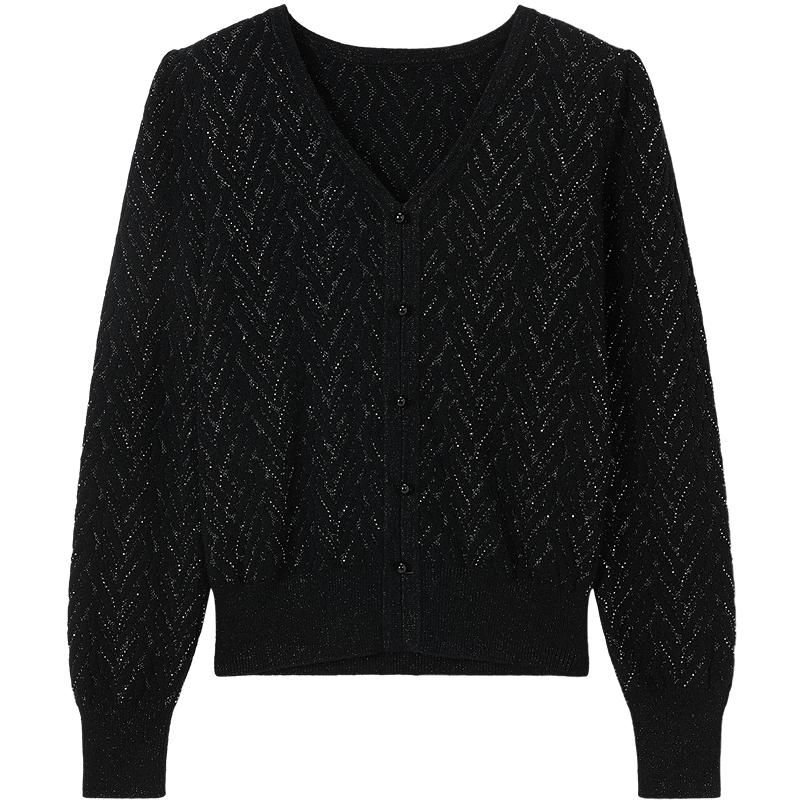 JUZUI Elegant Glossy Wool & Cashmere Knit Cardigan