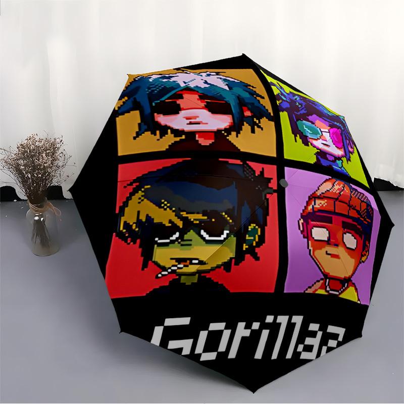1PC Gorillaz Artwork Automatic Open/Close, 8-Rib Durable Frame Compact Travel Umbrella for Men & Women S1222030