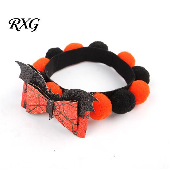 Halloween Pet Collar Pom-pom Cat Collar, Adjustable Cute Pumpkin Bat Witch Dog Photogenic Design Orange And Black Pom-poms for Cats Dogs