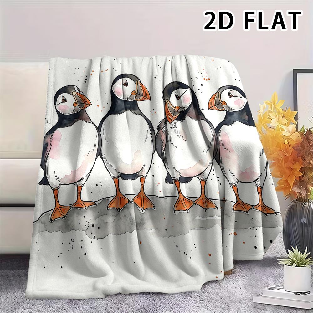 1Pc 2D FLAT Realistic Puffin Print Flannel Blanket,High quality Comfortable for All Seasons,Home Decor,Warmth and Comfort,Perfect for Christmas Gifts