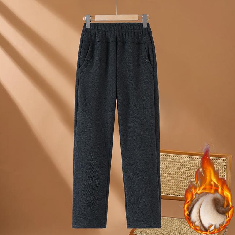 Middle-aged and Elderly Women's Pants, Mother Pants, Autumn and Winter Loose Plus Velvet, Old Lady Pants, Elastic Waist, Straight