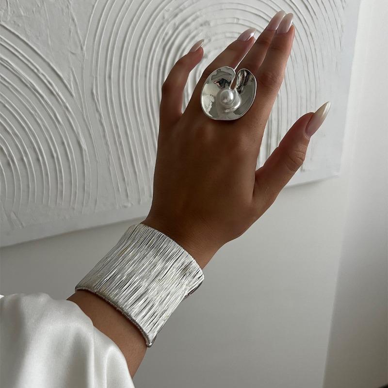 Wide Alloy Bracelet Jewelry Fashion Brushed Personality Bracelet Irregular Open Bracelet Women