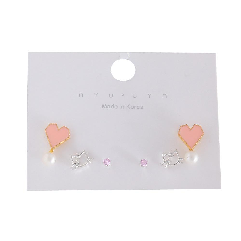 Sweet Heart, Cat Ear, Musical Note & Guitar Stud Earrings – 3 Pairs of Cute and Personalized Ear Jewelry for Women.