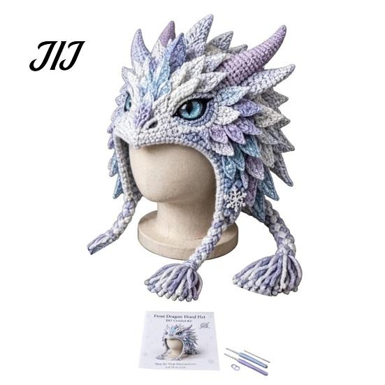 Creative Hobby for Adults Animal Hood Hat Crochet Kit, DIY Earflap Holiday Gift Idea Cute Craft Kit Beginners, Handmade Winter Headwear Complete Yarn