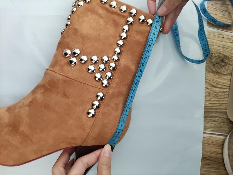 Fashion Brand Rivet Inlaid Women's Knee High Boots Cowhide Suede Stage Show Ankle Boots Fashionable Sexy Autumn  Winter Womans Shoes