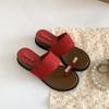 Red retro versatile slope heel heightening one-word slippers for women's summer wear 2025 new high-end French cool slippers