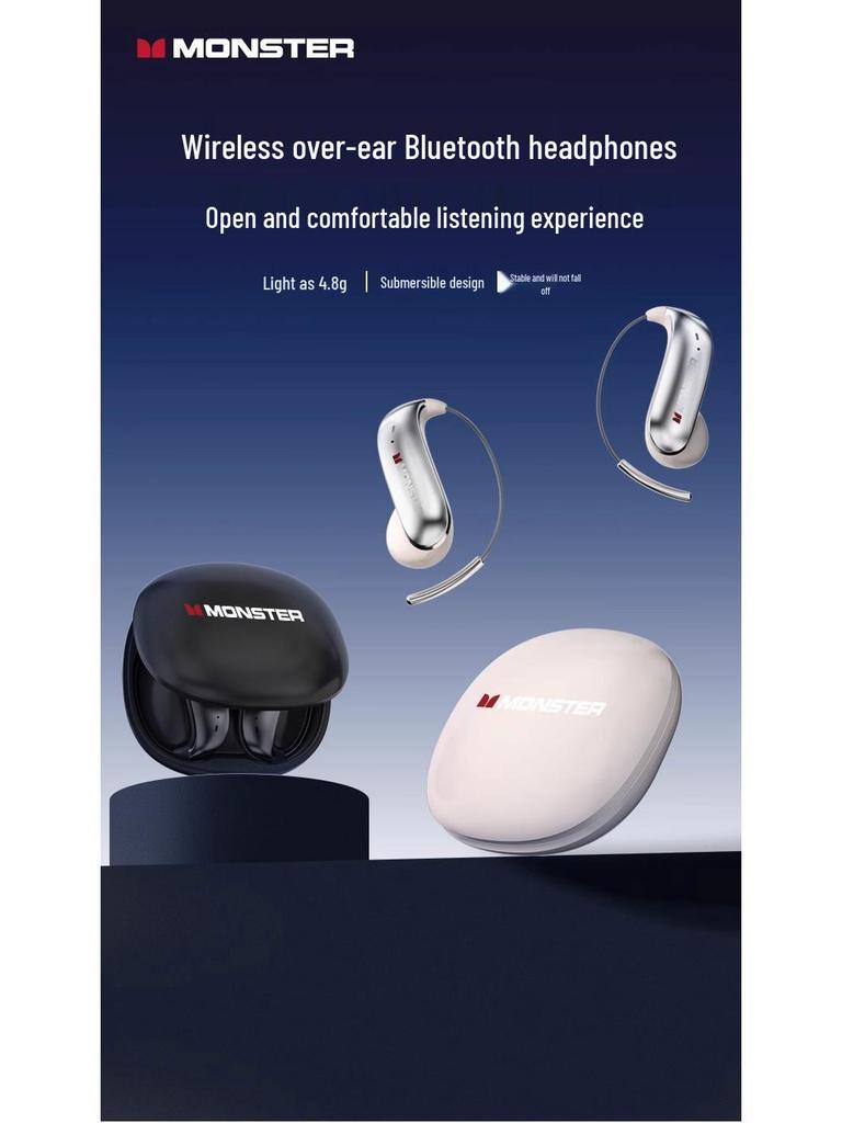 Monster C01 Bluetooth Open-Ear Bone Conduction Wireless Headphones, Ultralight and No-Feel Over-Ear Design