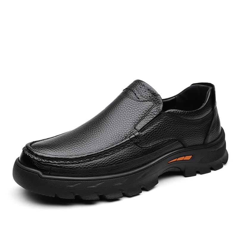 

Hot Men Comfortable Formal Shoes Genuine Leather Loafers Breathable Business Casual Anti-slip Middle-Aged and Elderly Dad Shoes 38 чёрный