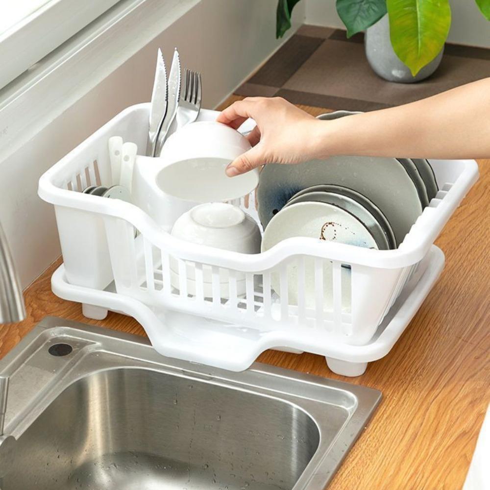 Dish Drying Rack Kitchen Utensils Drainer Rack with Drain Board Countertop Dinnerware Plates Bowls Chopsticks Spoons Organizer