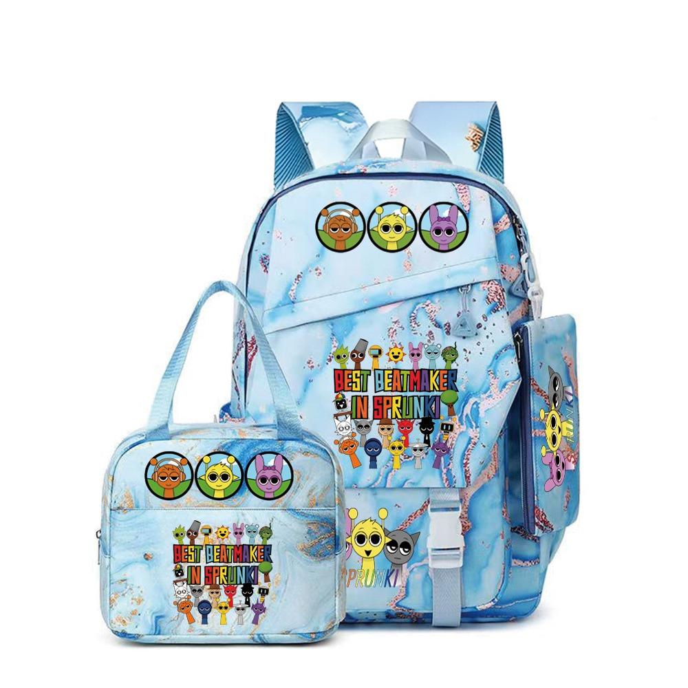 Nová rytmická krabička Sprunki hudební hra školní batoh penál třídílná sada student tepelný přenos batoh D