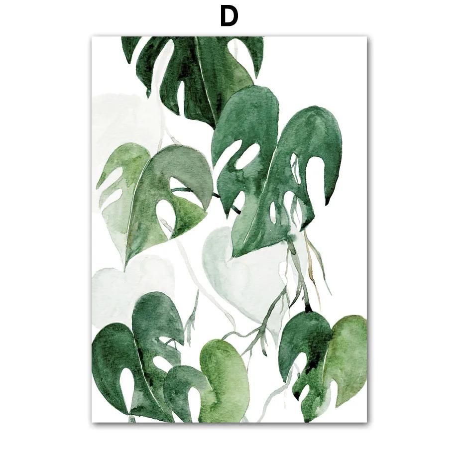Modern Nordic Style Spring Green Art Poster Plant Leaf Palm Watercolor Wall Art Picture Canvas Print Living Room Home Decor