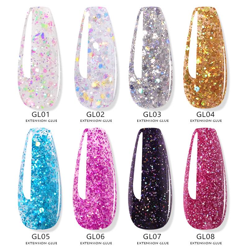 15ML Polygel für Fingernagelverlängerungen Mix Glitzer Pailletten Schmerzloser Acryl-Gebäude-Gel-Lack Hybrid-UV-Gel-Nagellack