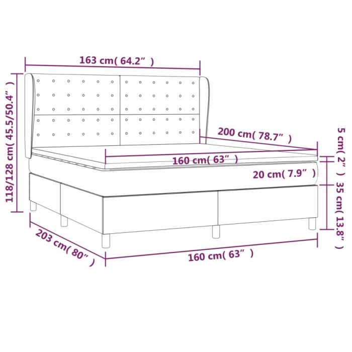 VidaXL Lit à sommier tapissier et matelas Noir 160x200 cm Velours - Modèle 3129461