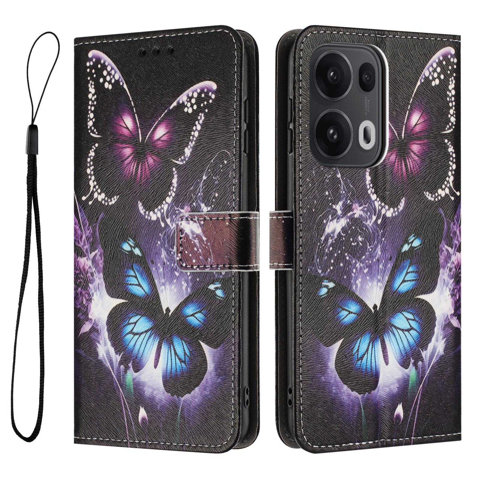 

YX-2501 For Oppo Reno13 Pro 5G Case Pattern Printing PU Leather Wallet Phone Cover with Lanyard Two Butterflies